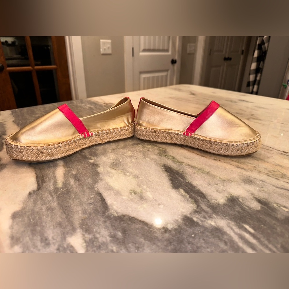 Gold and Pink Espadrille Flats — Women's Slip-On Espadrilles - Picture 8 of 9